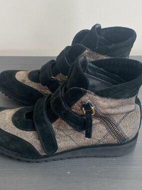 Stuart Weitzman Lug Sole Metallic Velcro Fit Bootie